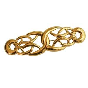 1980s Givenchy Paris-New York Gold Plate Open Swirl  Oversized Bar Brooch Pin
